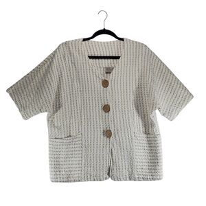 M Focus Casual 100% Cotton Textured Button Cardigan Short Sleeve Beige Cream Tan